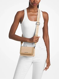 Jet Set Small Signature Logo Print Woven Smartphone Crossbody Bag