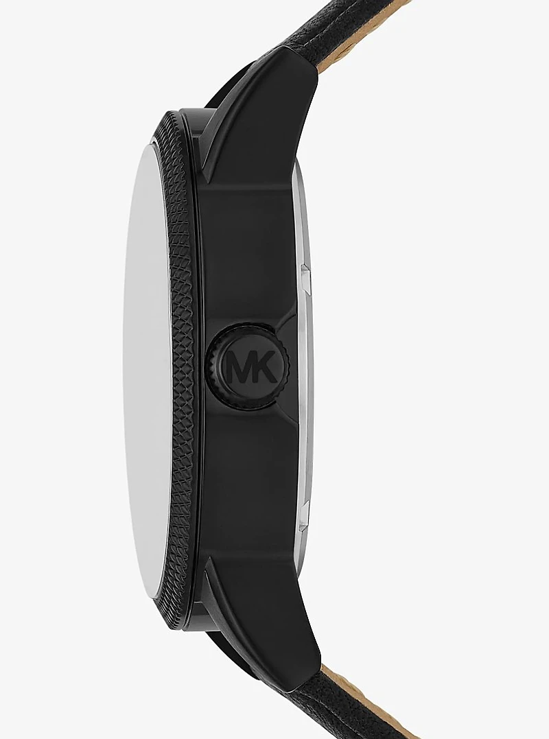 Oversized Hutton Black-Tone and Leather Watch