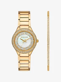 Mini Sylvia Pavé Gold-Tone Watch and Bracelet Gift Set