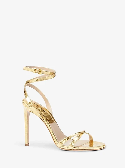 Chrissy Metallic Python Embossed Leather Sandal