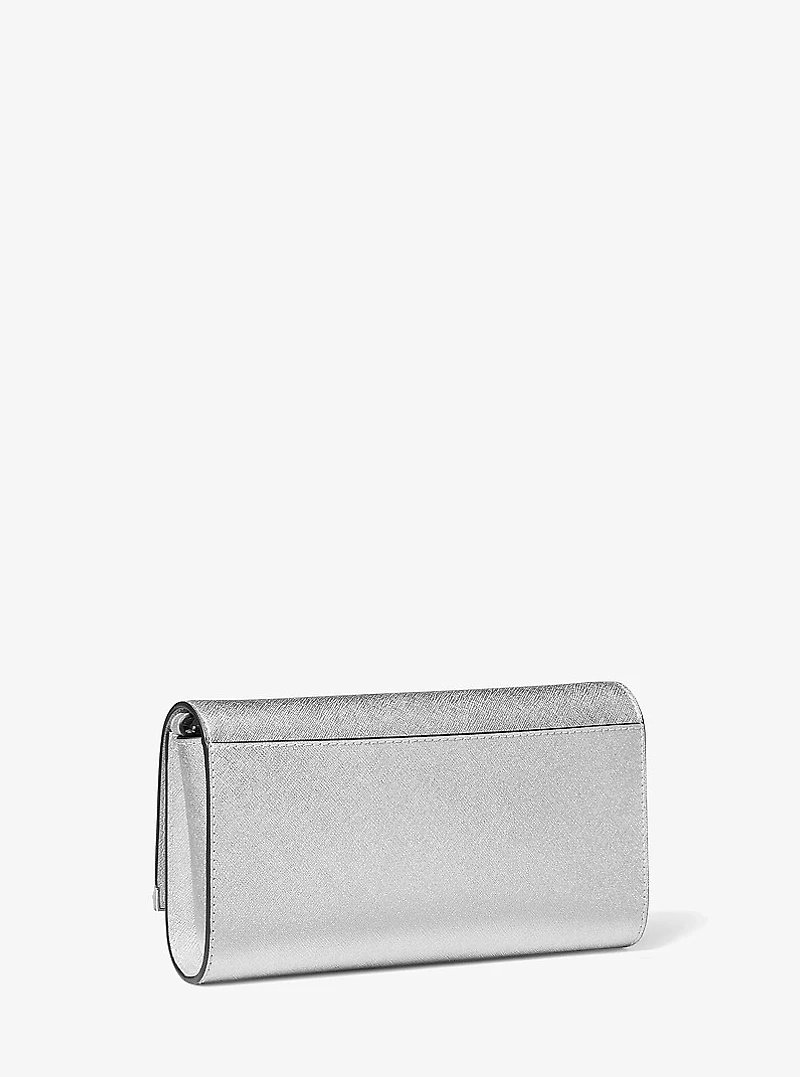 Mona Large Metallic Saffiano Leather Clutch