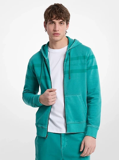 Logo Garment-Dyed Cotton Zip Up Hoodie