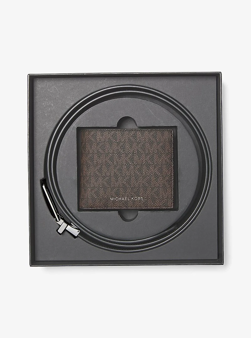 Signature Logo Billfold Wallet and Belt Gift Set