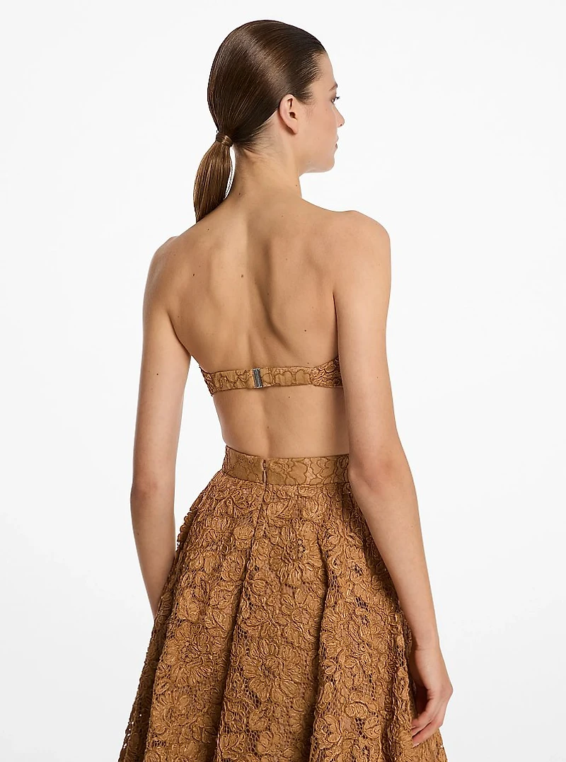 Hand-Embroidered Floral Lace Bandeau Top