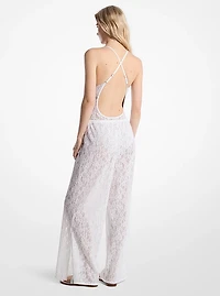 Floral Lace Stretch Nylon Drawstring Pants