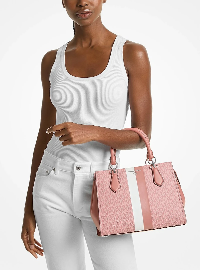 Marilyn Medium Signature Logo Stripe Satchel