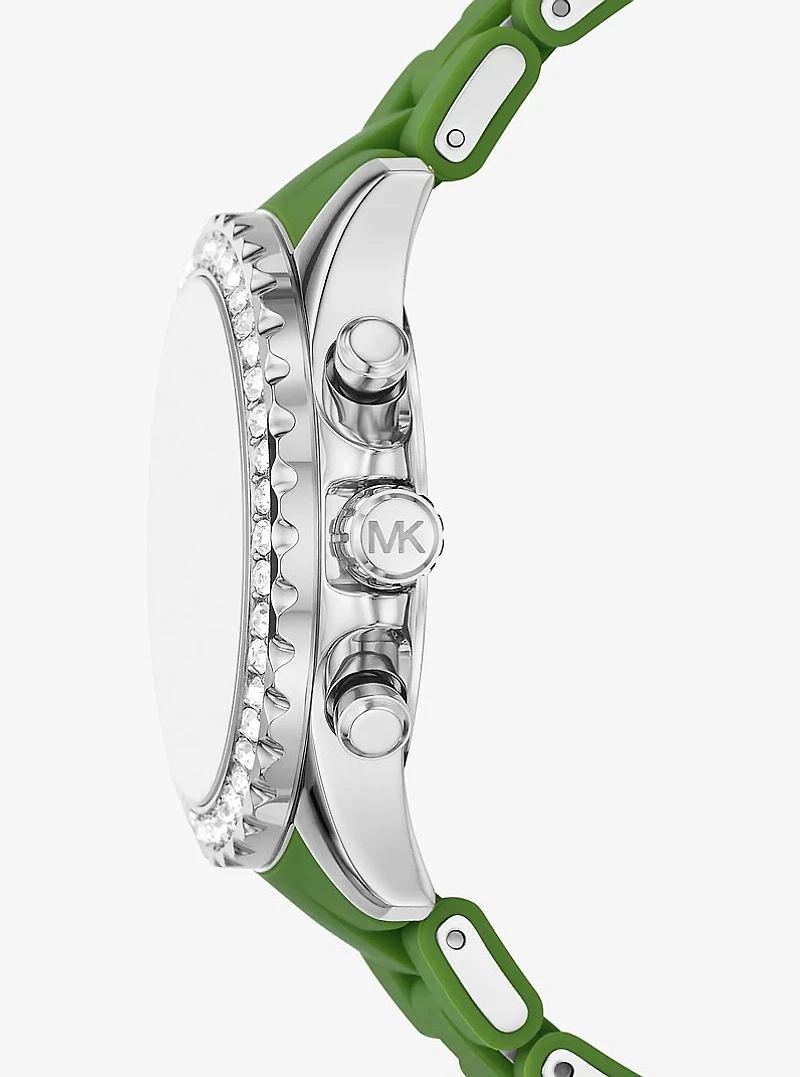 Oversized Everest Pavé Silver-Tone and Silicone Watch