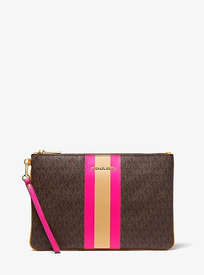 Large Logo Stripe Zip Pouch