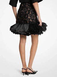 Hand-Embroidered Floral Lace and Fringe Skirt