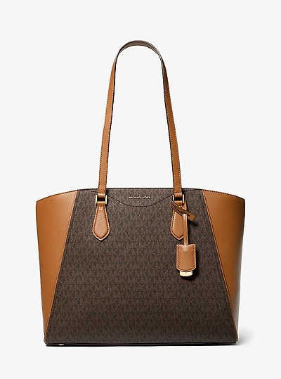 Taryn Large Signature Logo and Leather Tote Bag