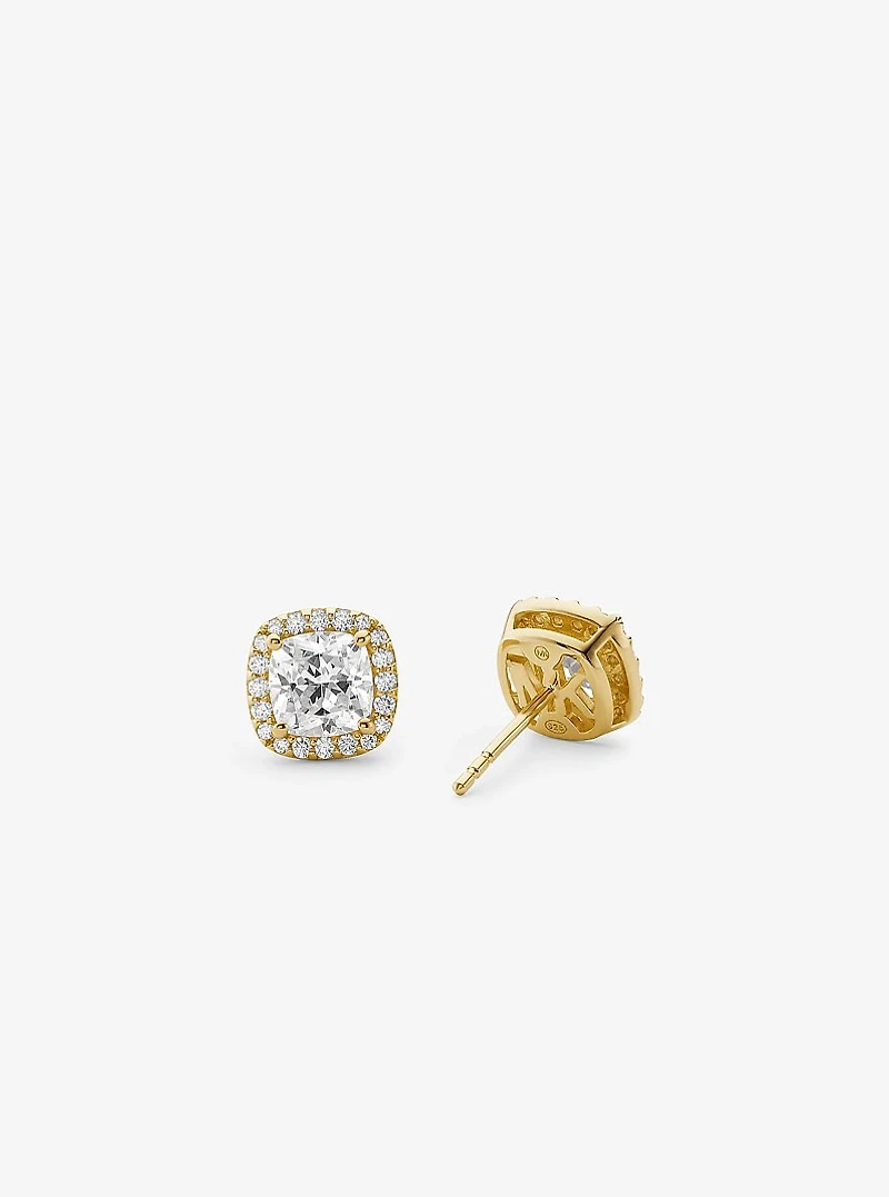 Precious Metal-Plated Sterling Silver Pavé Stud Earrings