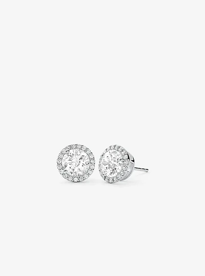 Precious Metal-Plated Sterling Silver Pavé Stud Earrings