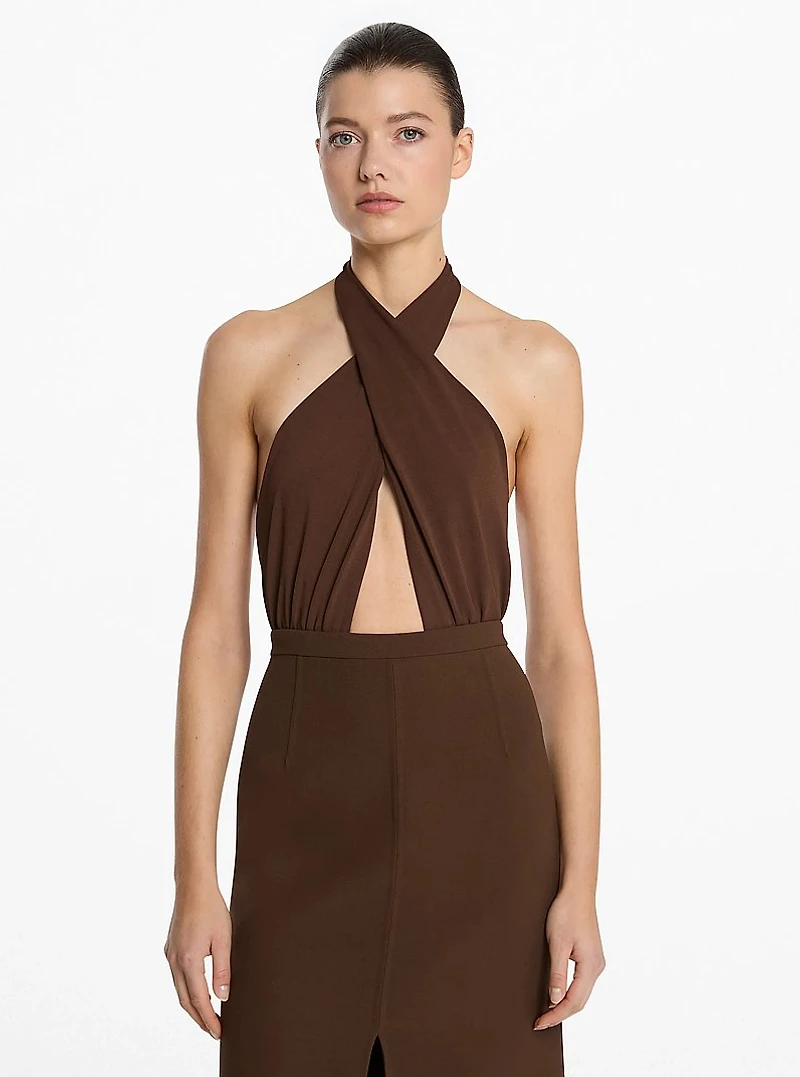 Stretch Matte Jersey Halter Bodysuit
