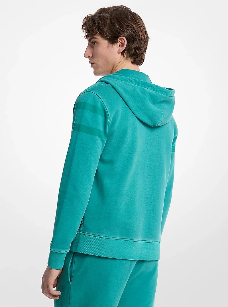 Logo Garment-Dyed Cotton Zip Up Hoodie