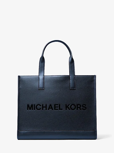 Cooper Logo Embossed Pebbled Leather Tote Bag