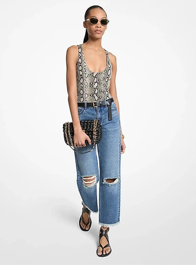 Snake Print Scoop-Neck Bodysuit