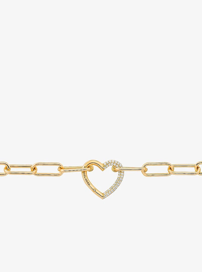Pavé Heart Curb-Link Necklace