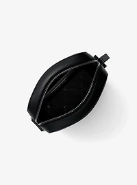 Cooper Logo Embossed Pebbled Leather Messenger Bag