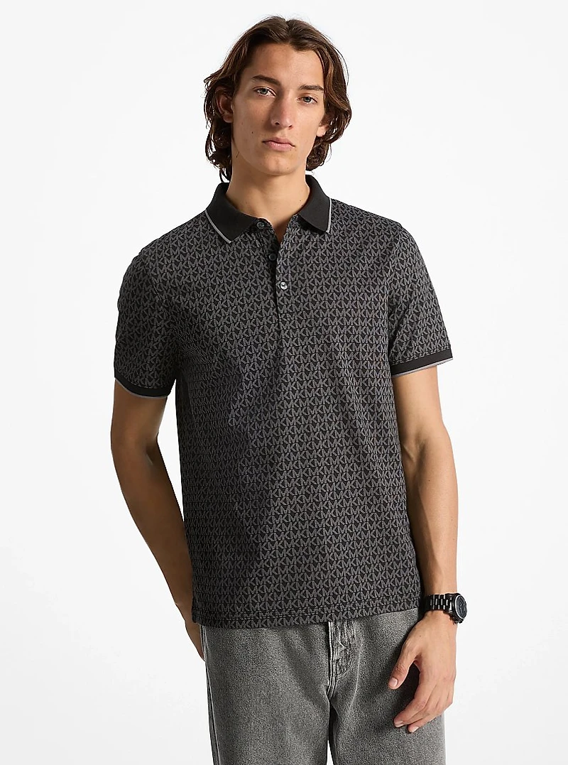 Greenwich Signature Logo Print Cotton Polo Shirt
