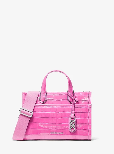 Gigi Small Crocodile Embossed Leather Messenger Bag