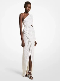 Crystal Embroidered Stretch Jersey Asymmetric Gown