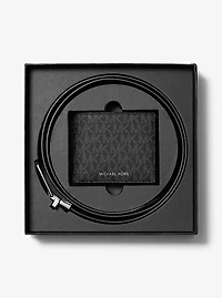 Signature Logo Billfold Wallet and Belt Gift Set