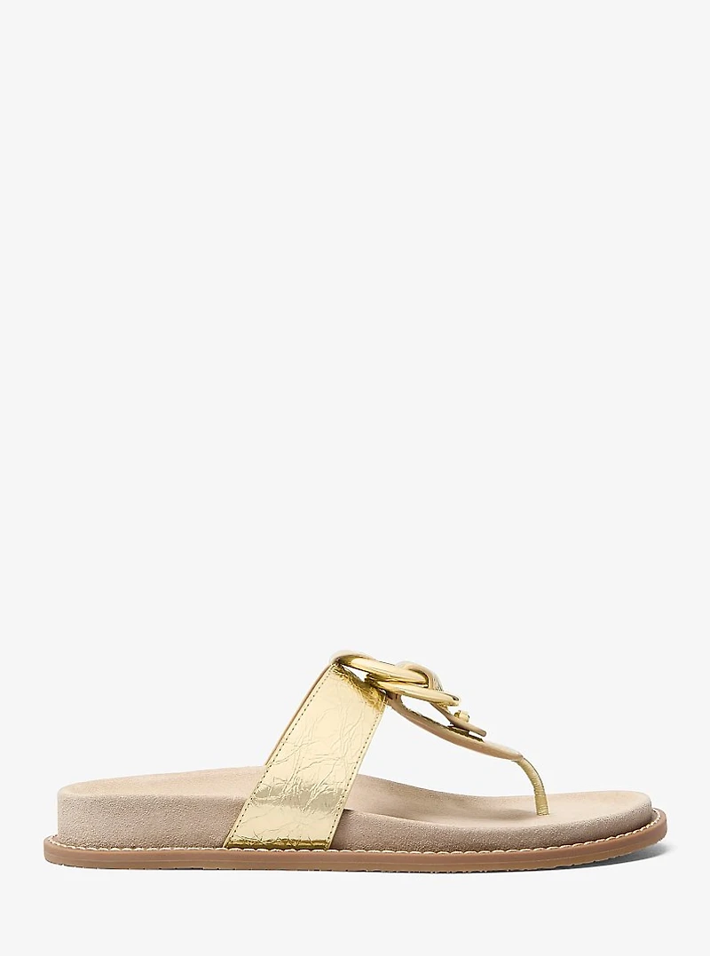 Jaden Crackled Metallic Leather Thong Sandal