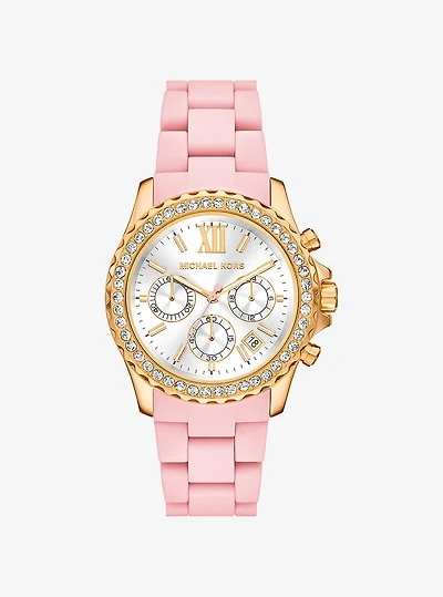 Oversized Everest Pavé Gold-Tone and Silicone Watch