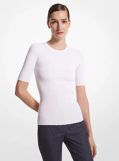Ribbed Stretch Viscose T-Shirt