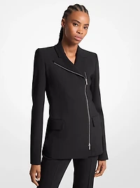 Stretch Wool Crepe Side-Zip Jacket