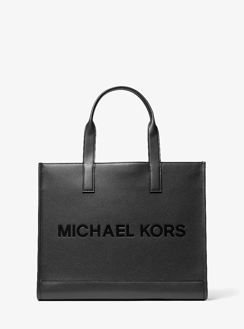 Cooper Logo Embossed Pebbled Leather Tote Bag