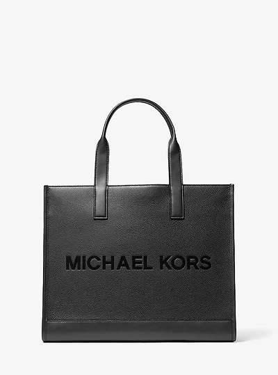 Cooper Logo Embossed Pebbled Leather Tote Bag