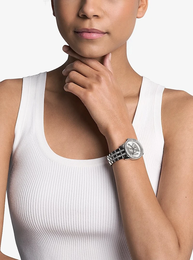 Mini Bryant Pavé Logo Silver-Tone Watch
