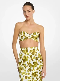 Floral Chiné Satin Duchesse Bandeau Top