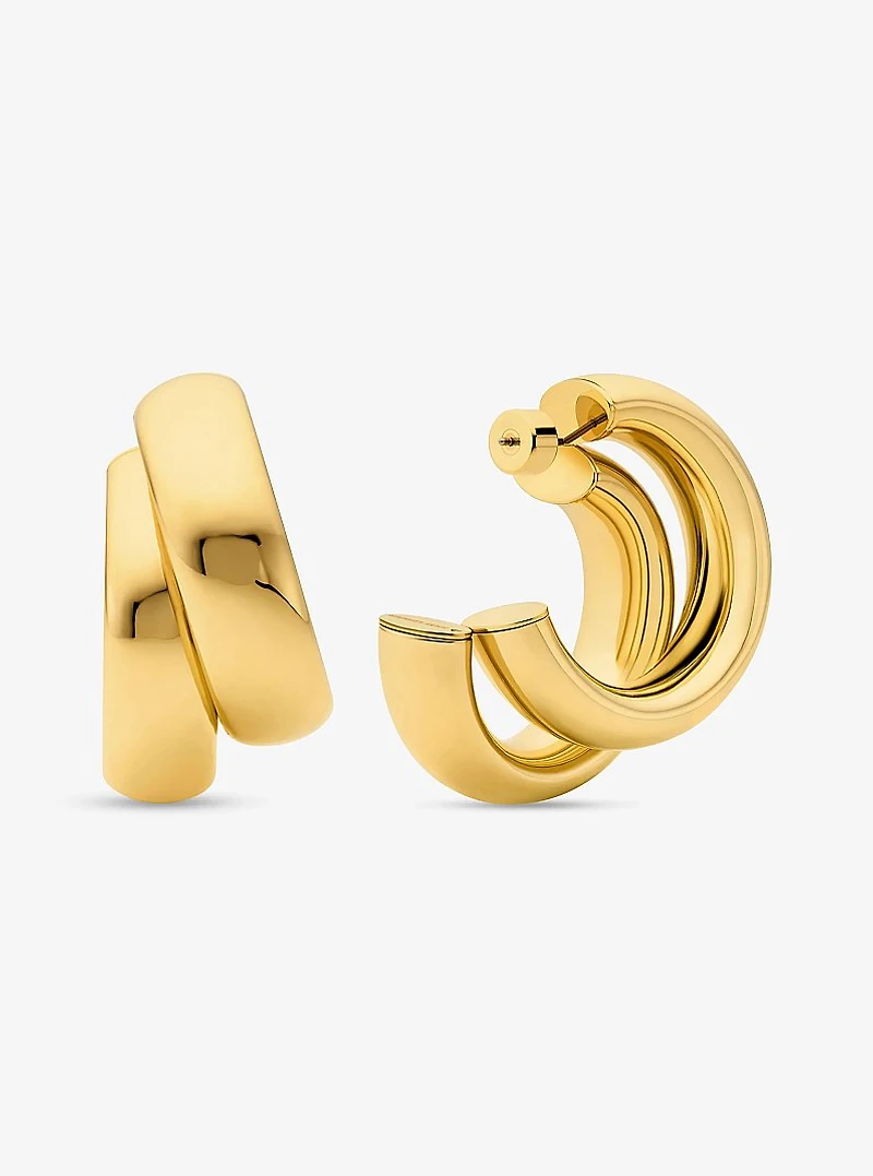 Large Precious Metal-Plated Brass Double Hoop Earrings