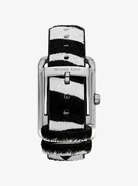 Monroe Silver-Tone and Zebra Print Calf Hair Watch
