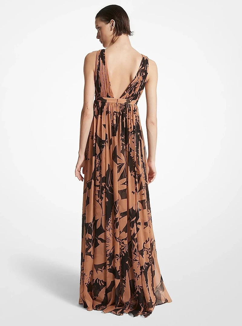 Shadow Floral Silk Chiffon Empire Goddess Gown