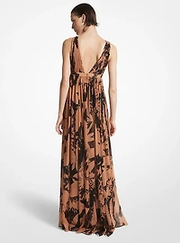 Shadow Floral Silk Chiffon Empire Goddess Gown