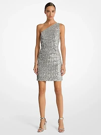 Sequined Stretch Tulle One-Shoulder Dress