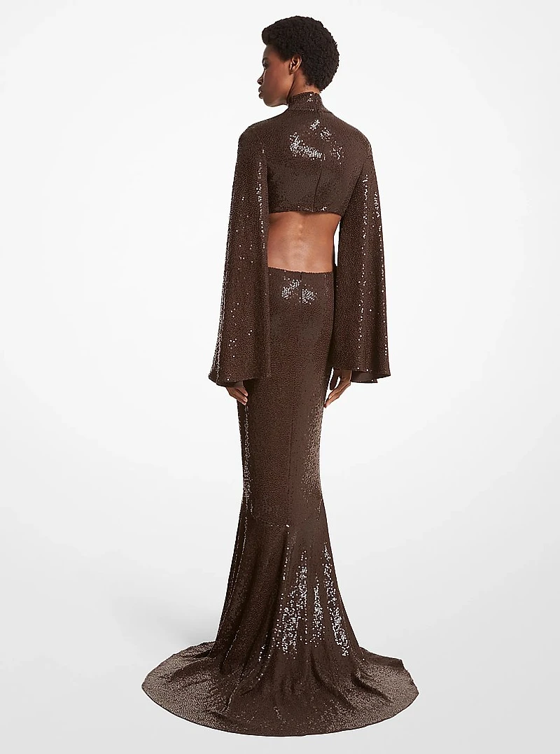 Hand-Embroidered Sequin Stretch Matte Jersey Fishtail Gown