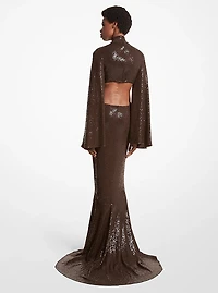 Hand-Embroidered Sequin Stretch Matte Jersey Fishtail Gown