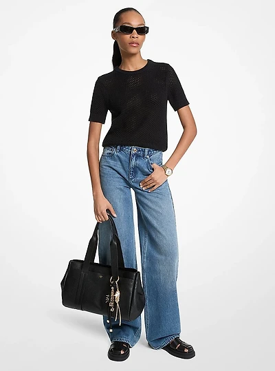 Cotton and Cashmere Mesh Short-Sleeve Sweater