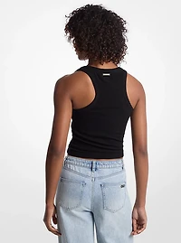 Tie-Front Ribbed Stretch Knit Tank Top