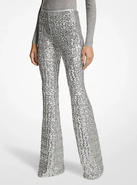 Sequined Stretch Tulle Flared Pants
