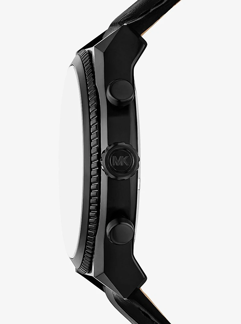 Oversized Panorama Black-Tone and Crocodile Embossed Leather Watch