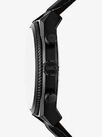 Oversized Panorama Black-Tone and Crocodile Embossed Leather Watch