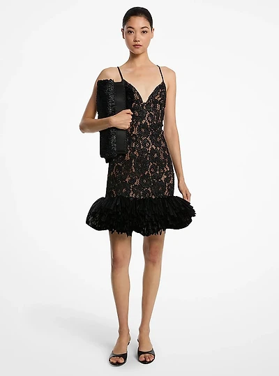 Hand-Embroidered Floral Lace and Fringe Cocktail Shaker Dress