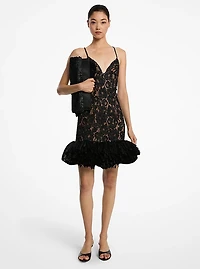 Hand-Embroidered Floral Lace and Fringe Cocktail Shaker Dress