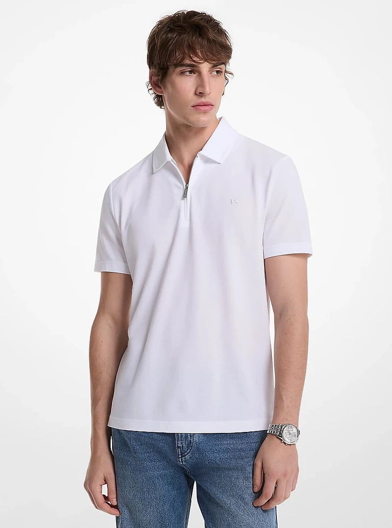Cotton Blend Piqué Zip-Up Polo Shirt