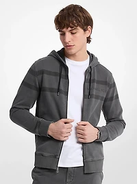 Logo Garment-Dyed Cotton Zip Up Hoodie